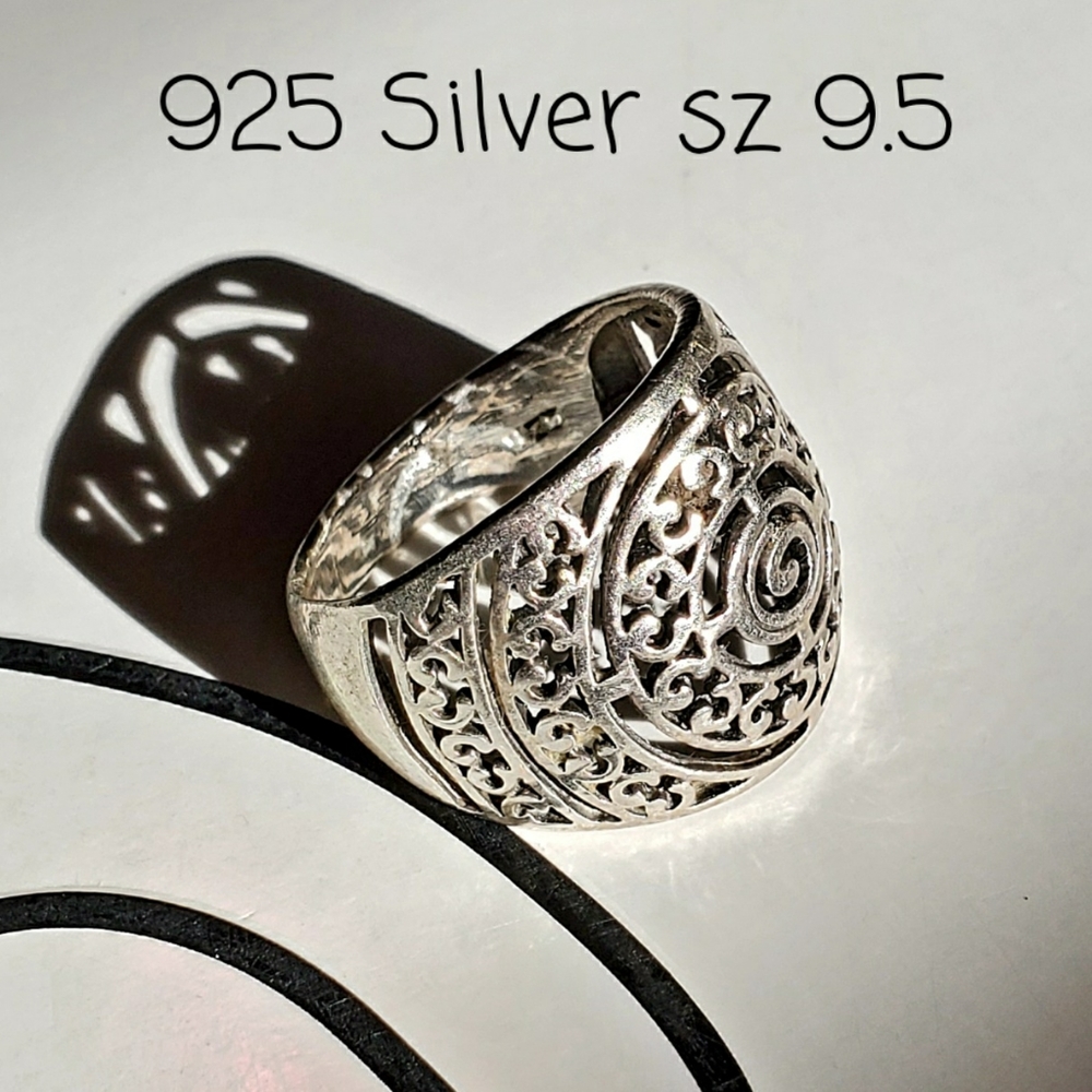 Sterling Silver Filigree 925 Ring sz 9.5